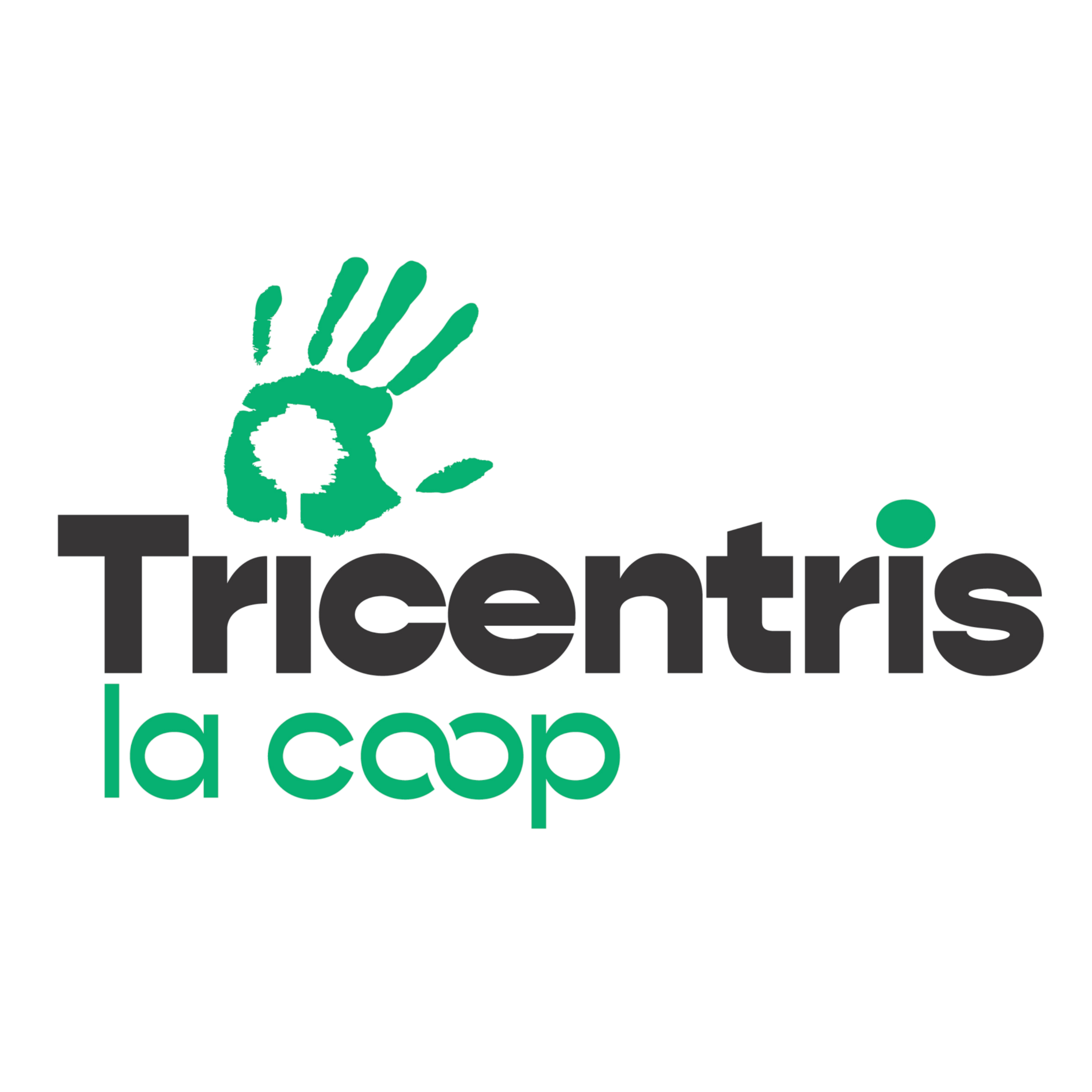 Logo de Tricentris, une coopérative, avec une empreinte de main verte et le texte 'la coop' en vert.